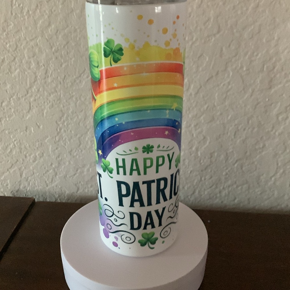 St Patrick’s Day Rainbow 20 oz Straight Skinny
Tumbler with Plastic Lid …